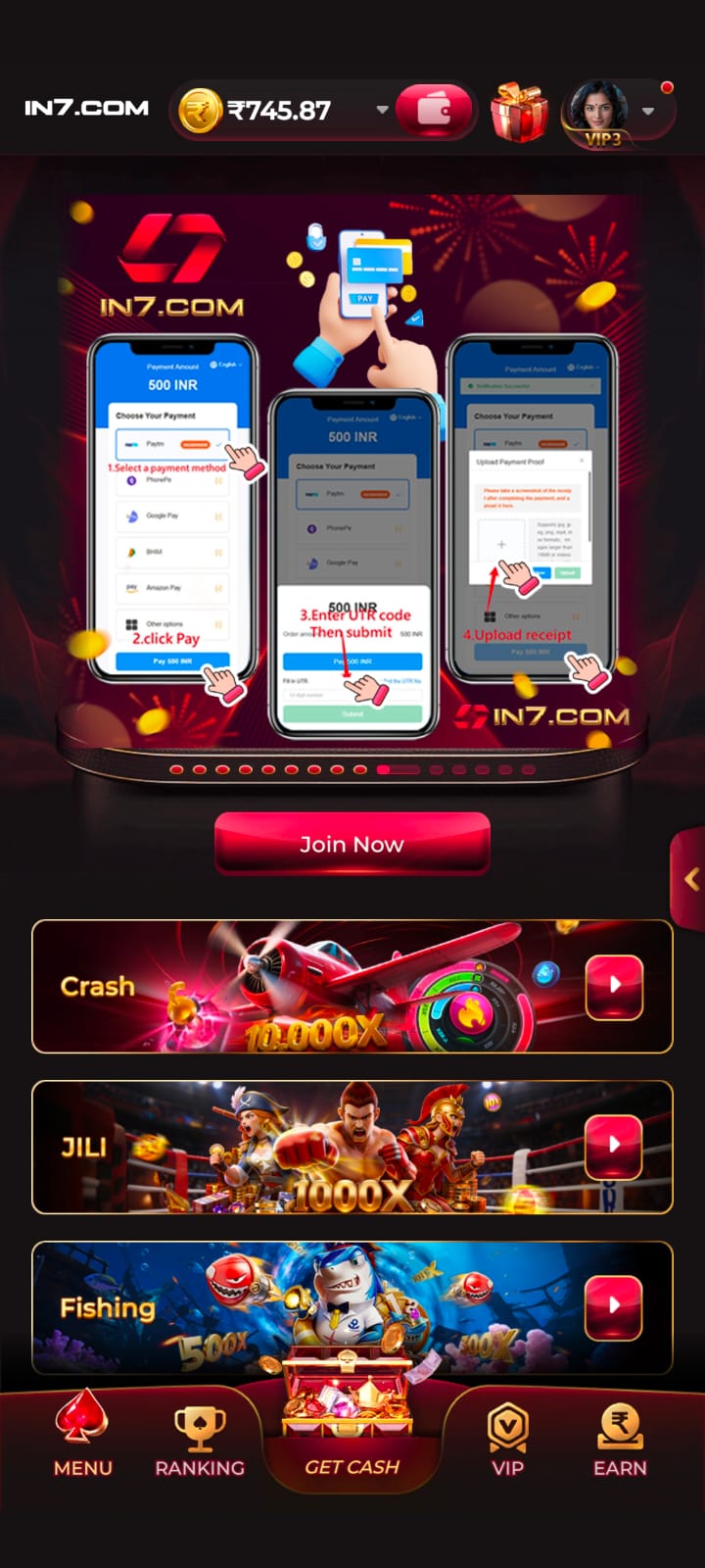 in7 game register
